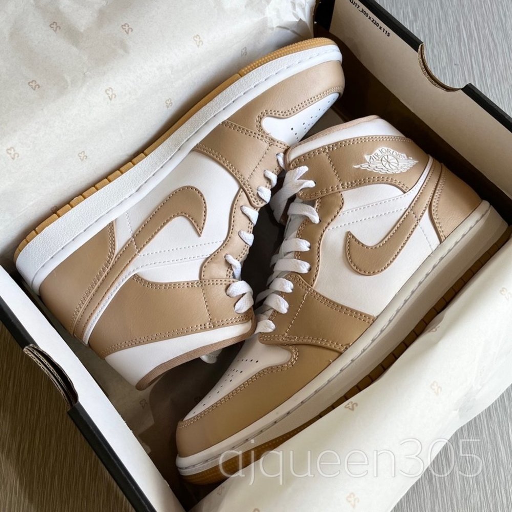 Air Jordan 1 Mid Hemp White Gum Yellow - Picture 6 of 8